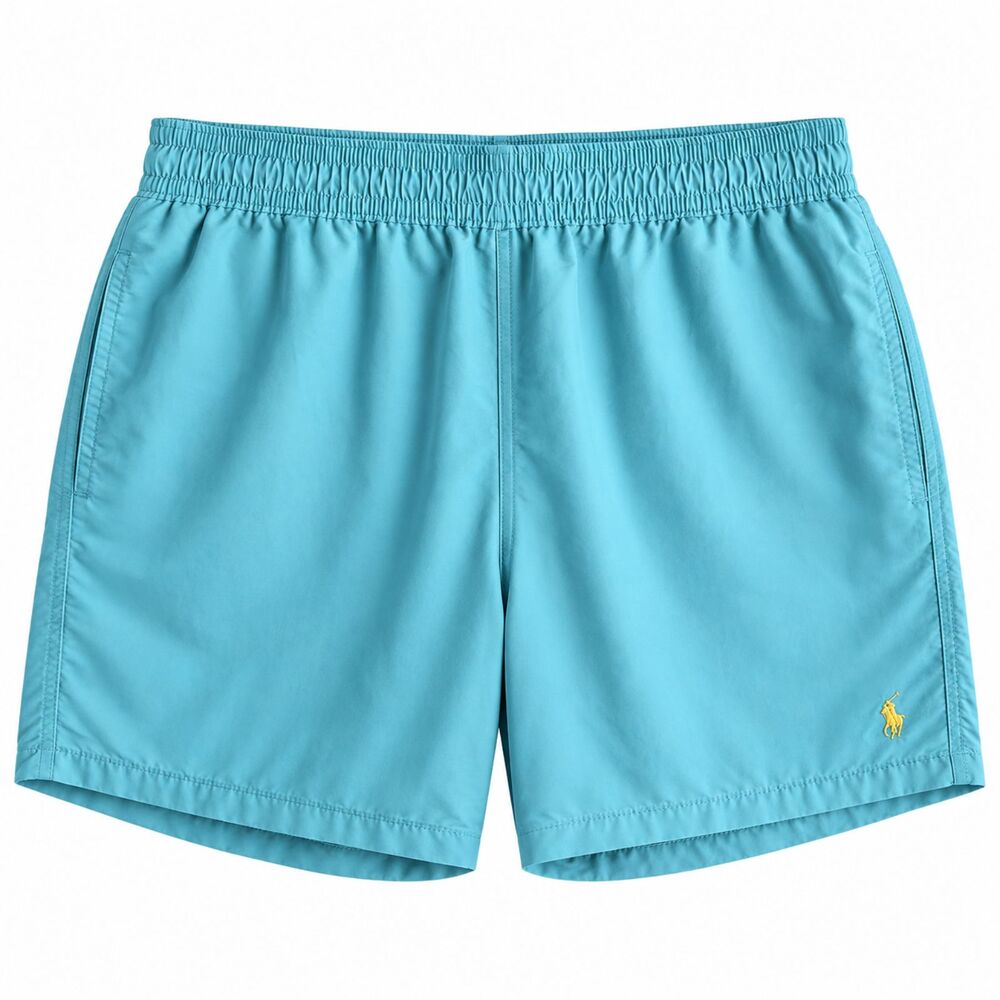POLO by Ralph Lauren Aqua Blue Teal Drawstring Large Swim Shorts Yellow Pony
